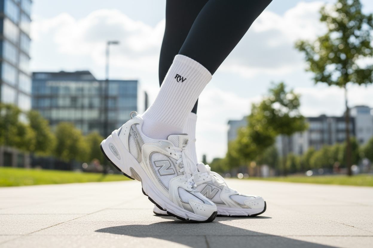 chaussette reveal wear de profil sur femme avec basket en ville