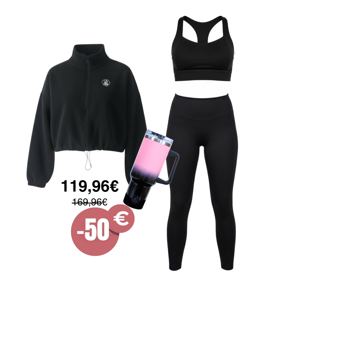 ensemble de sport noir femme et gourde 