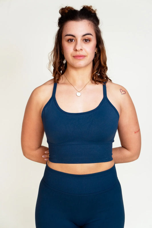 Brassière sans couture bleu-vert – Dos croisé