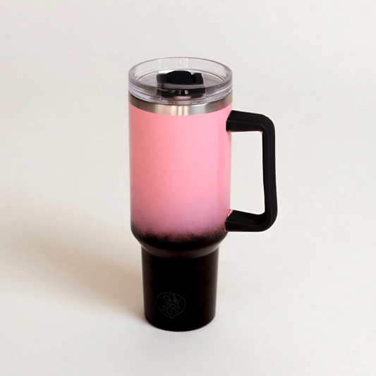 Gourde isotherme 1,2 L avec paille – Noire et rose
